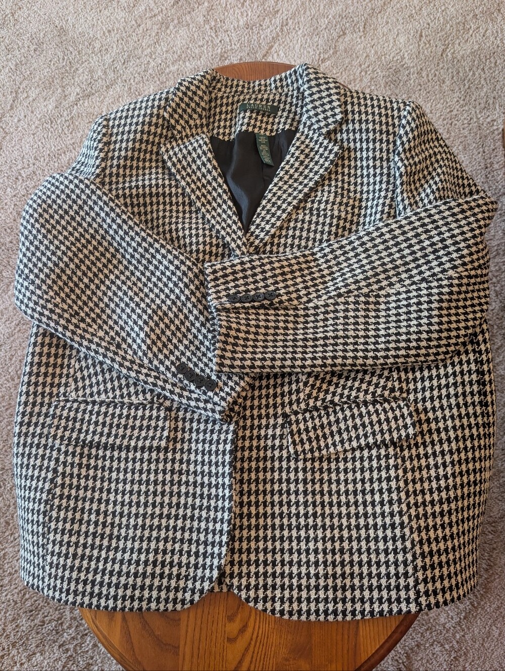 Ralph Lauren Linen Blend Black and White Houndstooth Blazer, Size 14W - Picture 6 of 8